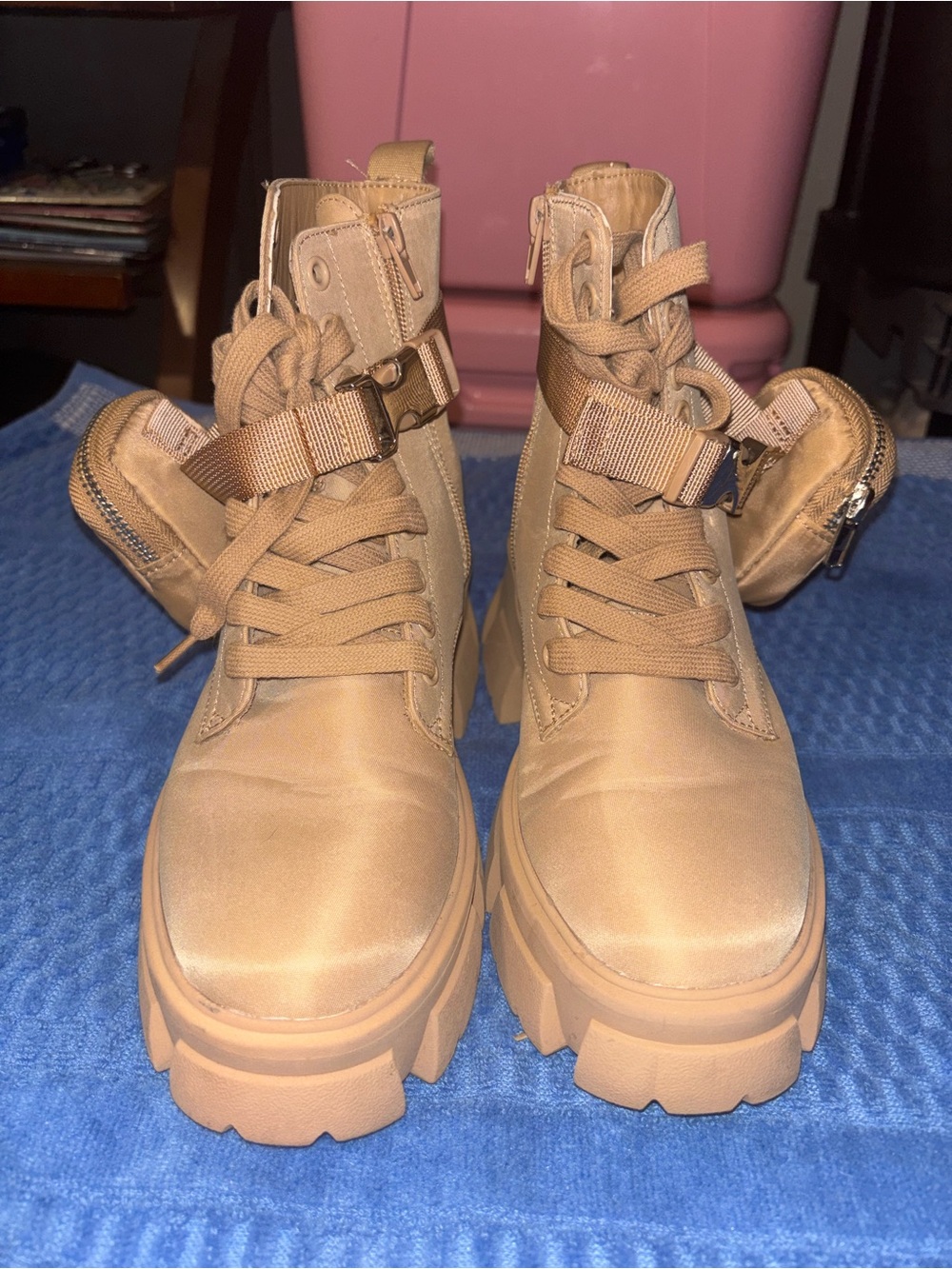 Steve Madden Women's Chunky Lace-Up Combat Boots in Tan
